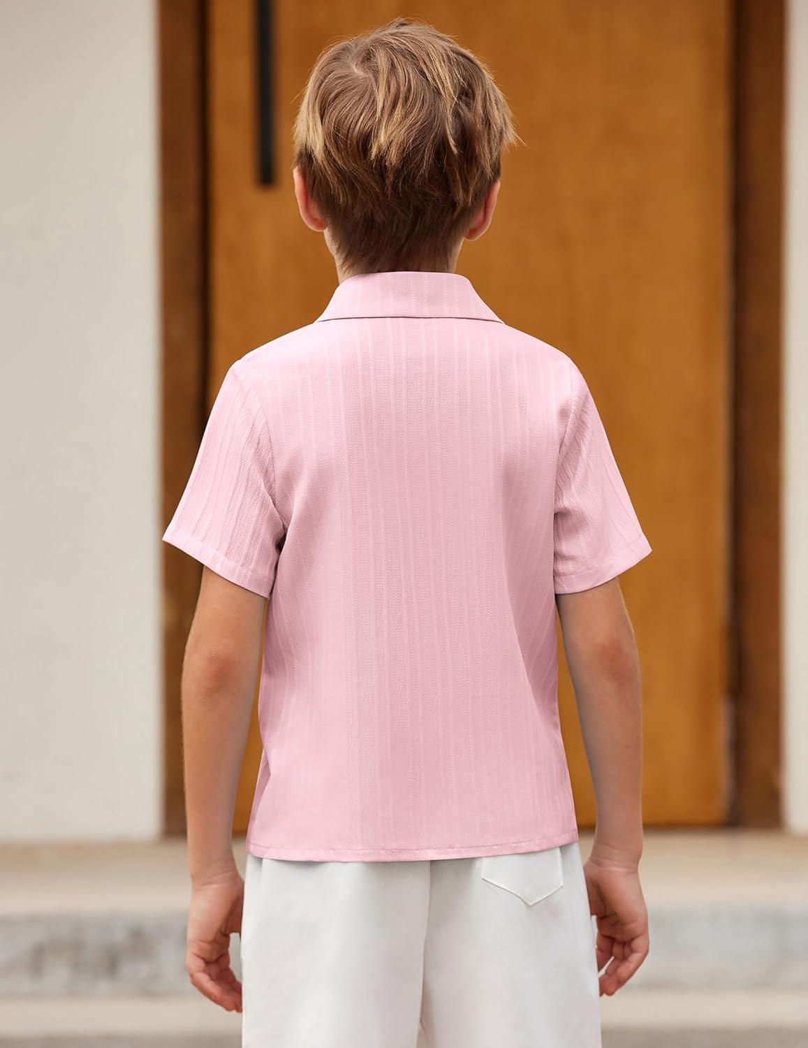 image:imageArshiner Boys Pink Shirt Casual Short Sleeve Button Down Beach Shirt Solid Summer Blouse Size 8 78years