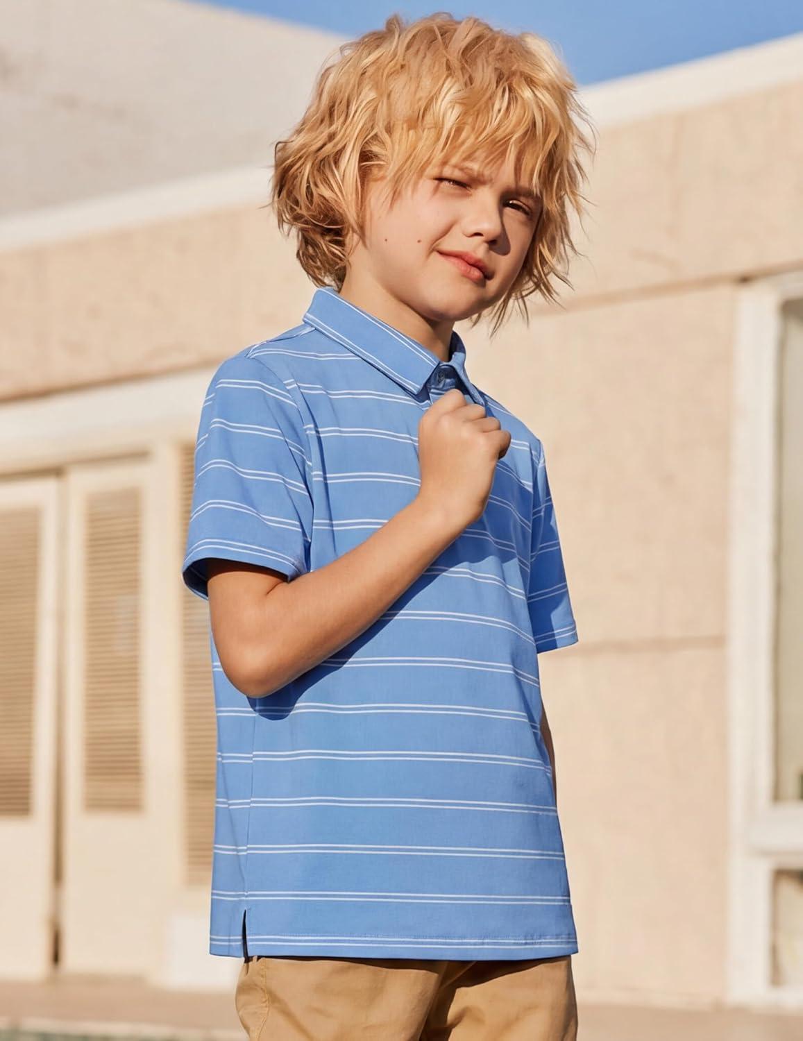 image:imageArshiner Boys Polo Shirt Golf Stripe Short Sleeve Button Performance Sport Collared Shirts for Kids Size 412 YearsBlueWhite Doublestripe