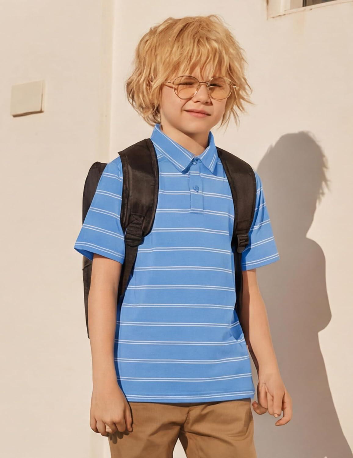image:imageArshiner Boys Polo Shirt Golf Stripe Short Sleeve Button Performance Sport Collared Shirts for Kids Size 412 YearsBlueWhite Doublestripe