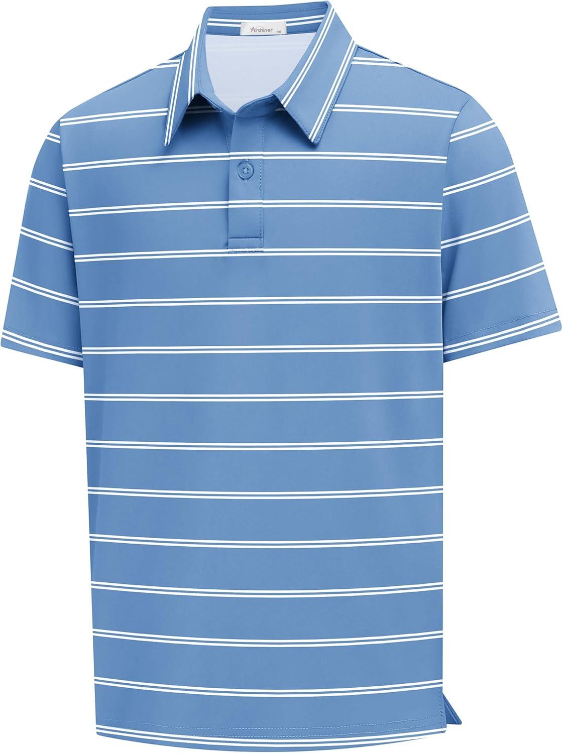 image:imageArshiner Boys Polo Shirt Golf Stripe Short Sleeve Button Performance Sport Collared Shirts for Kids Size 412 YearsBlueWhite Doublestripe