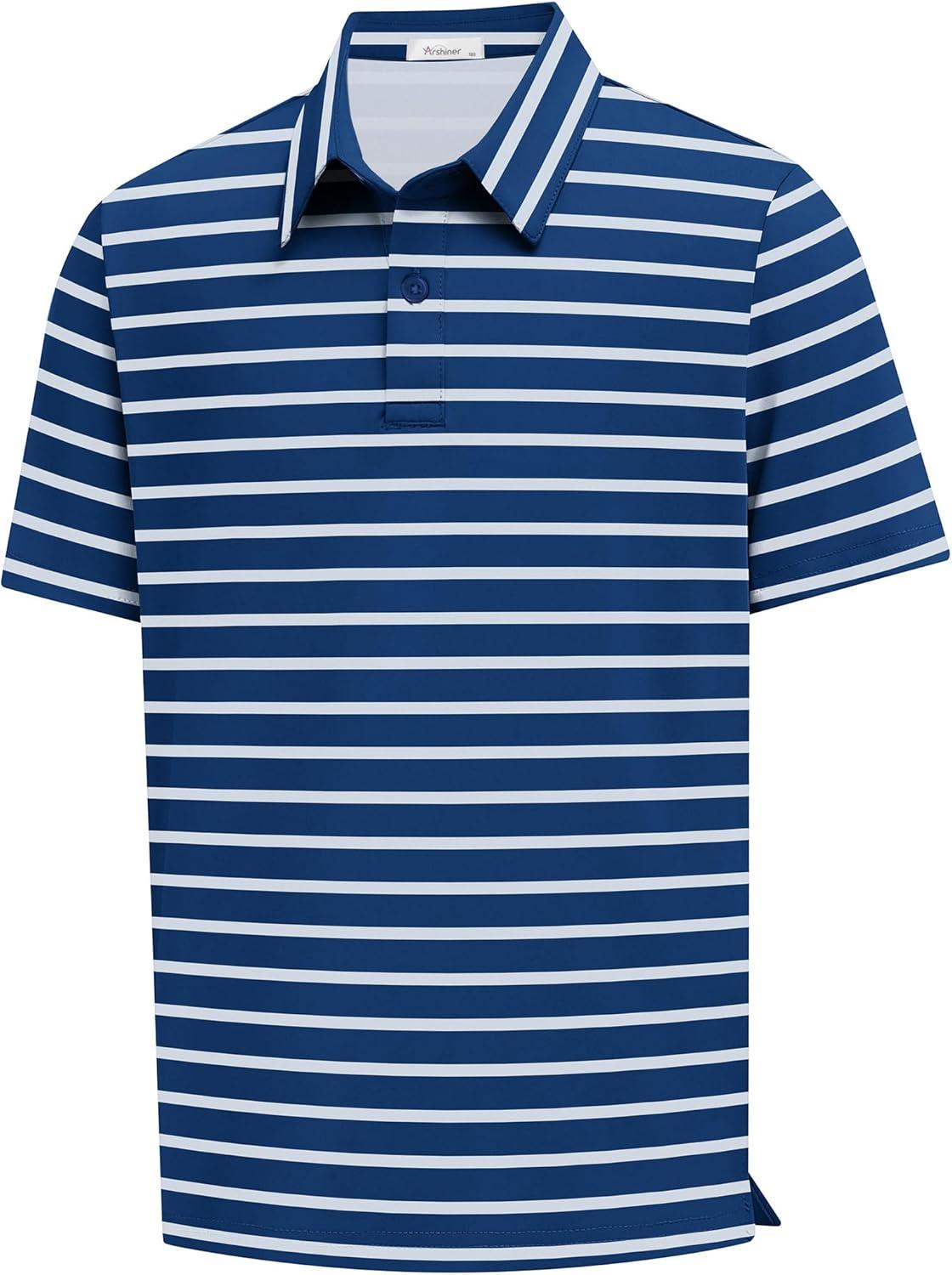 image:imageArshiner Boys Polo Shirt Golf Stripe Short Sleeve Button Performance Sport Collared Shirts for Kids Size 412 YearsBlueWhite Thickstripe