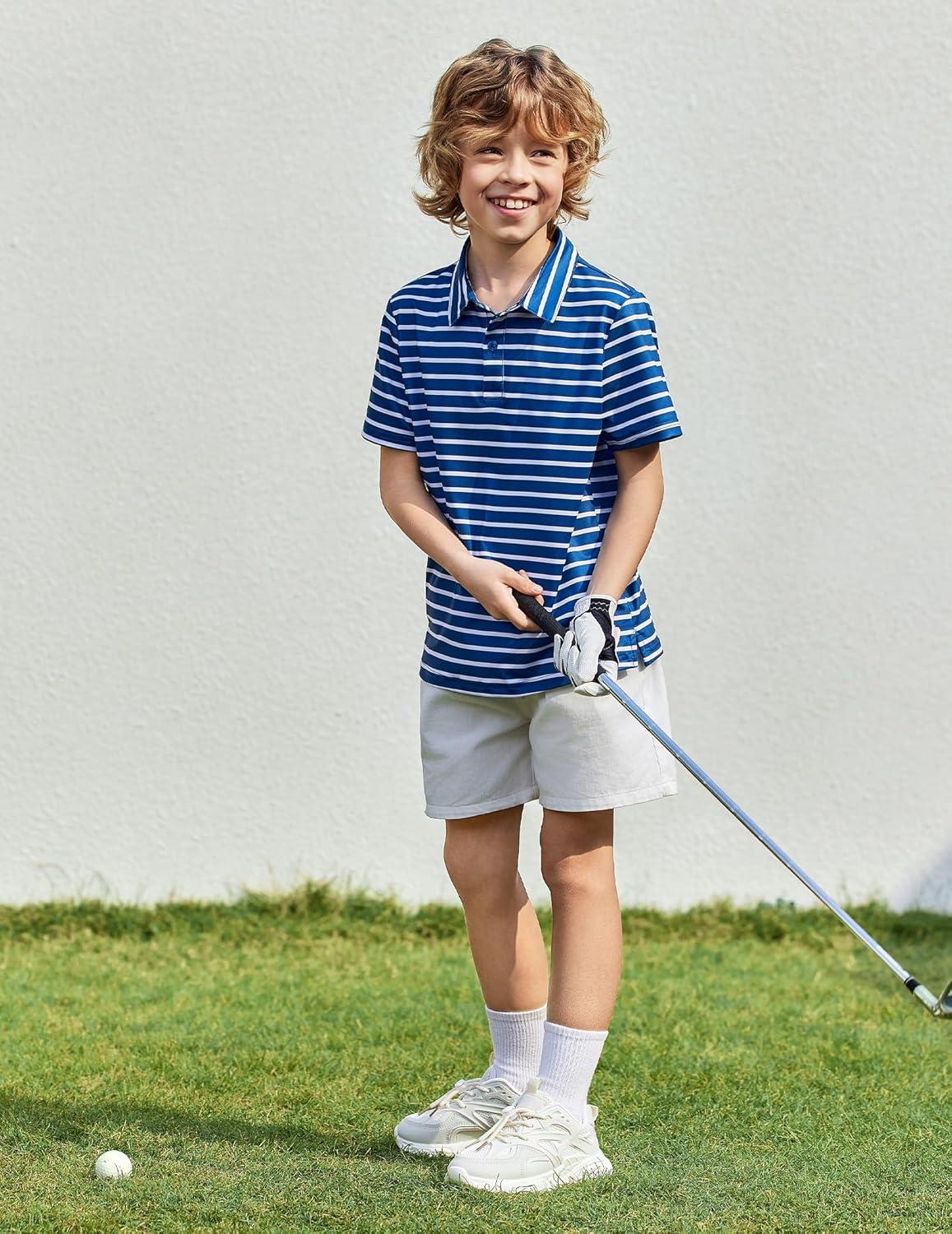 image:imageArshiner Boys Polo Shirt Golf Stripe Short Sleeve Button Performance Sport Collared Shirts for Kids Size 412 YearsBlueWhite Thickstripe