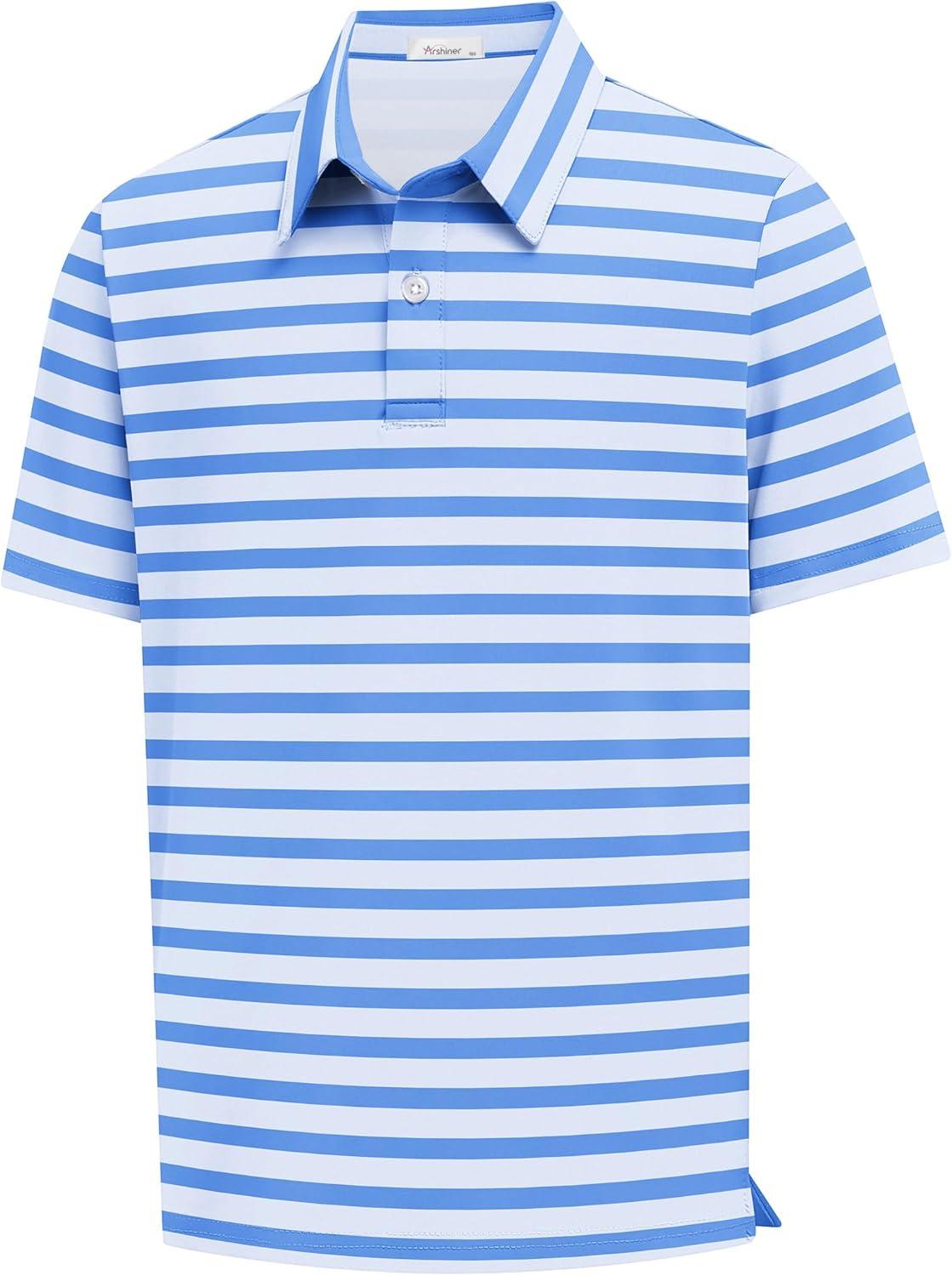 image:imageArshiner Boys Polo Shirt Golf Stripe Short Sleeve Button Performance Sport Collared Shirts for Kids Size 412 YearsBluewhite Block Stripe