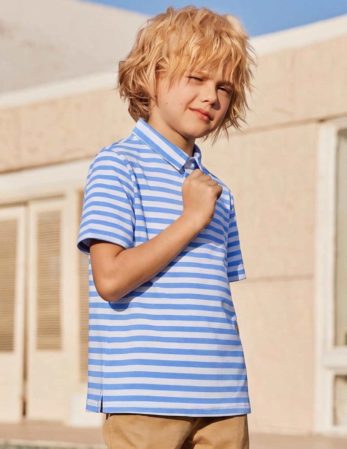 image:imageArshiner Boys Polo Shirt Golf Stripe Short Sleeve Button Performance Sport Collared Shirts for Kids Size 412 YearsBluewhite Block Stripe