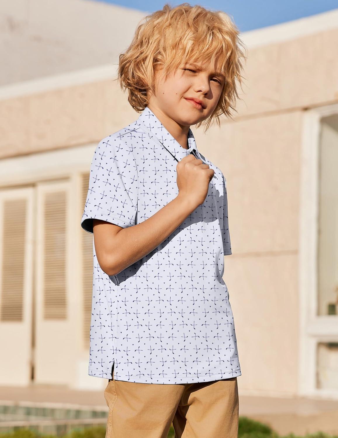 image:imageArshiner Boys Polo Shirt Golf Stripe Short Sleeve Button Performance Sport Collared Shirts for Kids Size 412 YearsGolf Crossed Clubs
