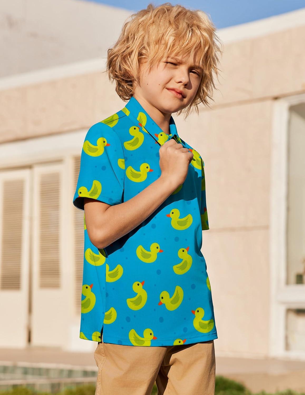 image:imageArshiner Boys Polo Shirt Golf Stripe Short Sleeve Button Performance Sport Collared Shirts for Kids Size 412 YearsYellow Ducks