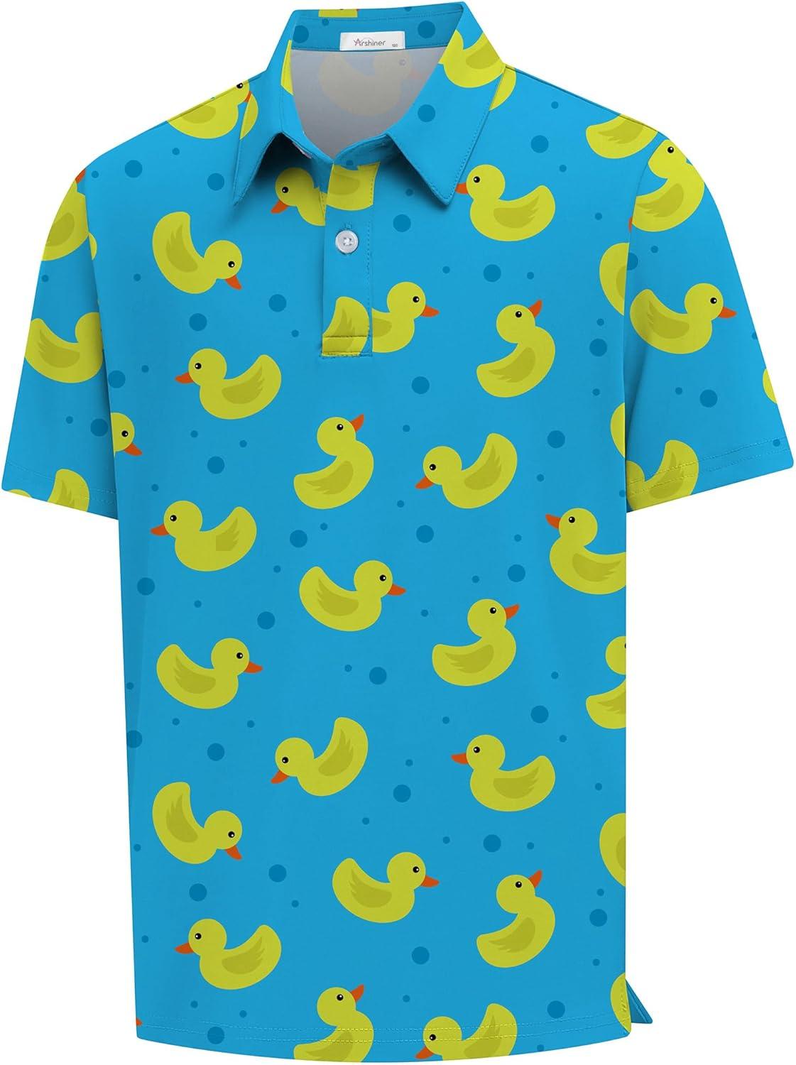 image:imageArshiner Boys Polo Shirt Golf Stripe Short Sleeve Button Performance Sport Collared Shirts for Kids Size 412 YearsYellow Ducks