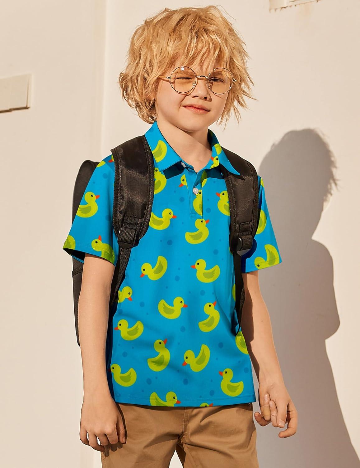 image:imageArshiner Boys Polo Shirt Golf Stripe Short Sleeve Button Performance Sport Collared Shirts for Kids Size 412 YearsYellow Ducks