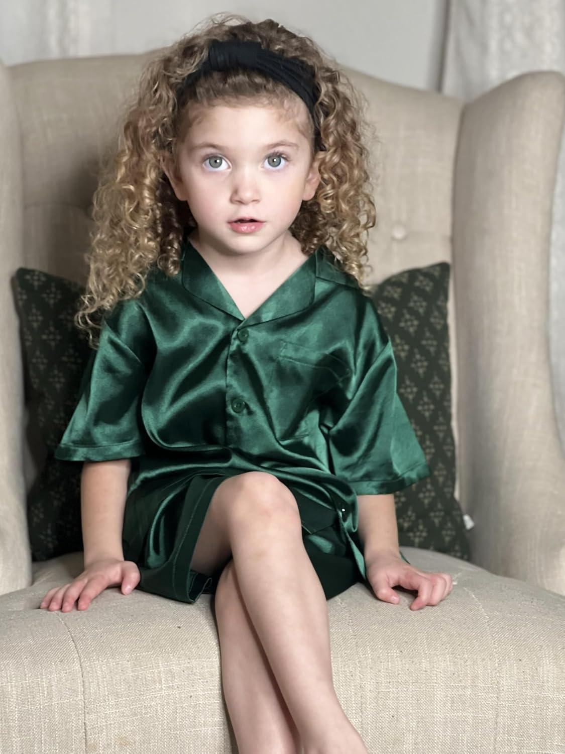 image:imageArshiner Boys Silk Pajamas Set Short Sleeve Button Down Satin Pjs for 413 YearsDark Green