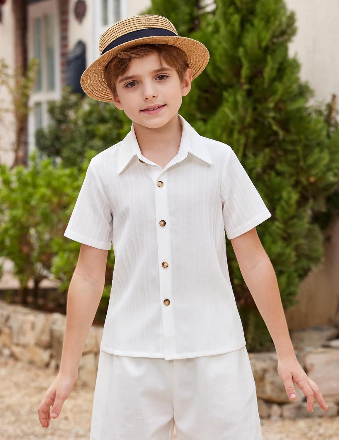 image:imageArshiner Boys White Button Down Shirt Short Sleeve Boys Summer Outfits Size 645years