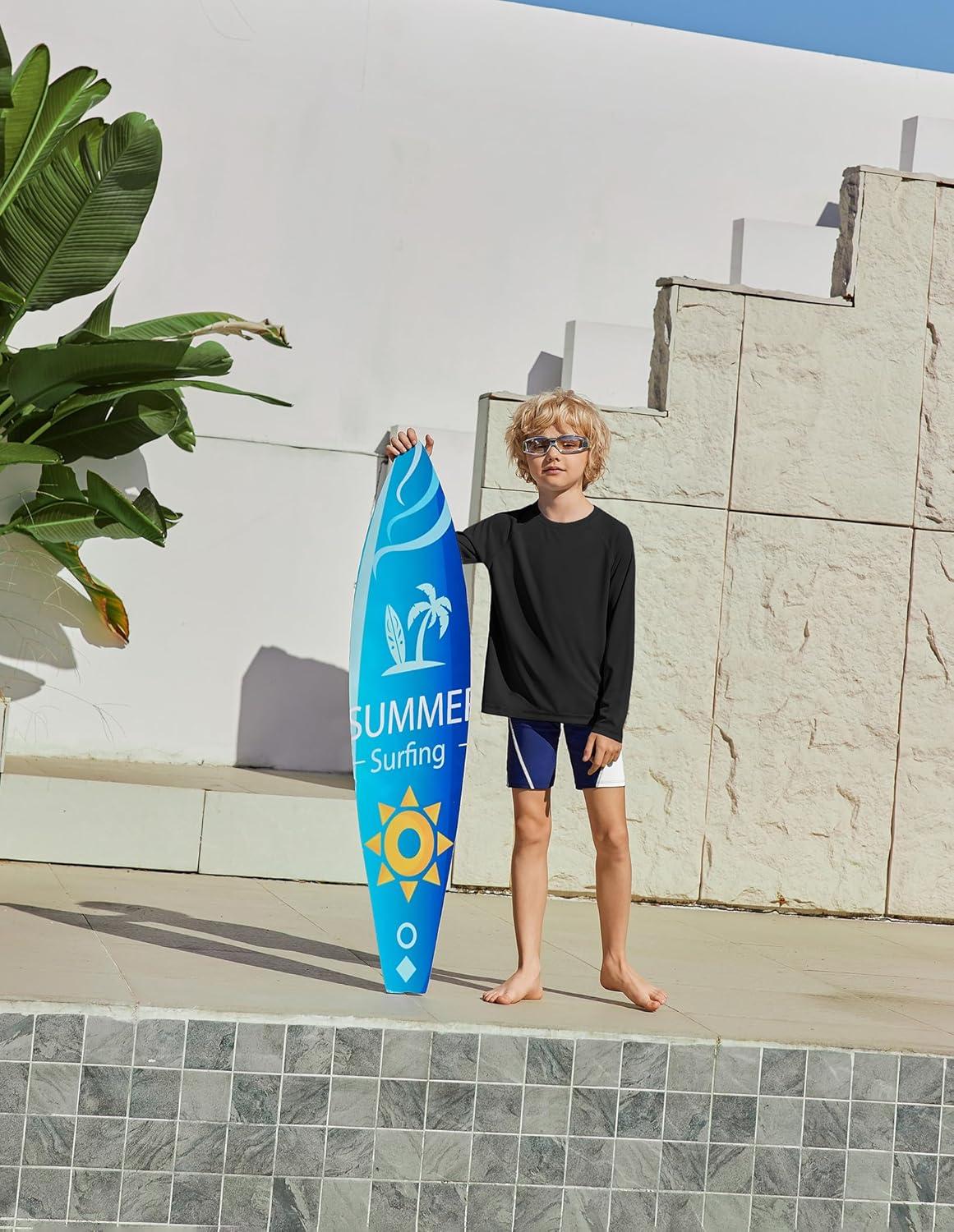image:imageBoys UPF 50 Rash Guard Swim Shirts Long Sleeve Quick Dry UV Sun Protection SPF Water Shirts for Boys and GirlsBlack