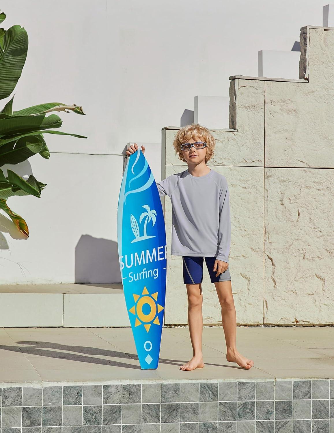 image:imageBoys UPF 50 Rash Guard Swim Shirts Long Sleeve Quick Dry UV Sun Protection SPF Water Shirts for Boys and GirlsLight Grey