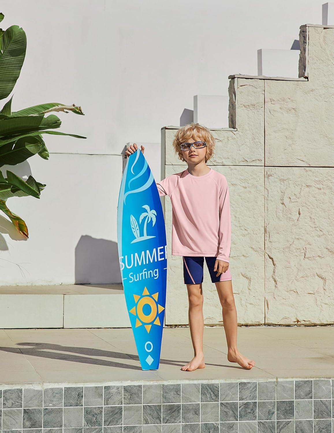 image:imageBoys UPF 50 Rash Guard Swim Shirts Long Sleeve Quick Dry UV Sun Protection SPF Water Shirts for Boys and GirlsLight Pink