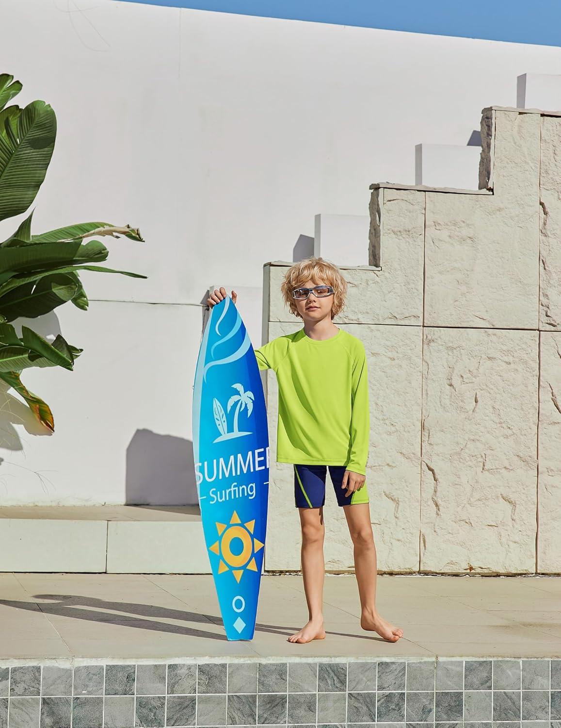 image:imageBoys UPF 50 Rash Guard Swim Shirts Long Sleeve Quick Dry UV Sun Protection SPF Water Shirts for Boys and GirlsLime Green