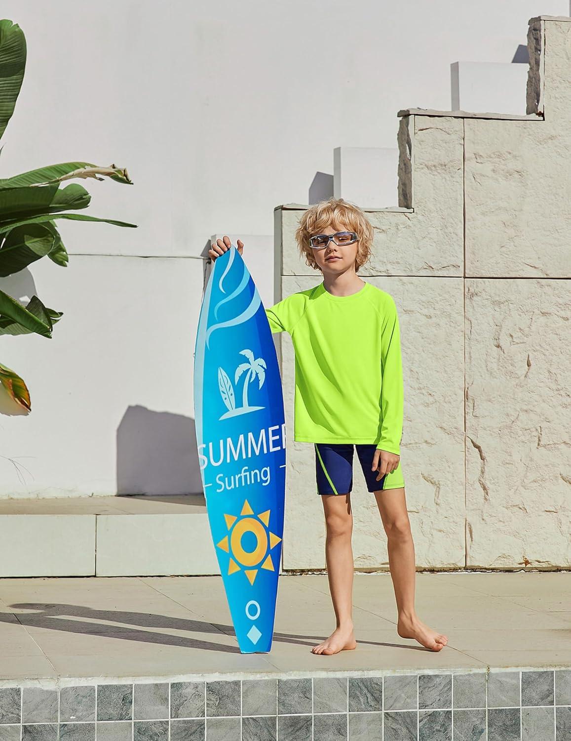 image:imageBoys UPF 50 Rash Guard Swim Shirts Long Sleeve Quick Dry UV Sun Protection SPF Water Shirts for Boys and GirlsNeon Yellow