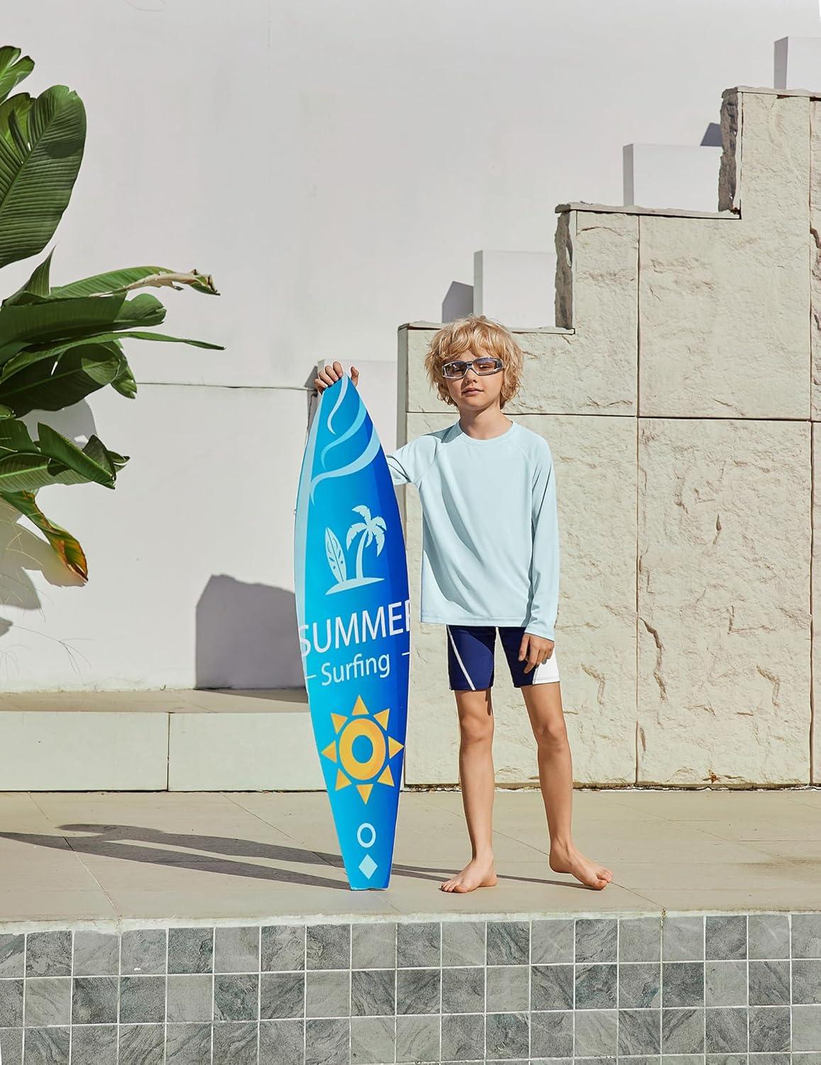 image:imageBoys UPF 50 Rash Guard Swim Shirts Long Sleeve Quick Dry UV Sun Protection SPF Water Shirts for Boys and GirlsPastel Blue