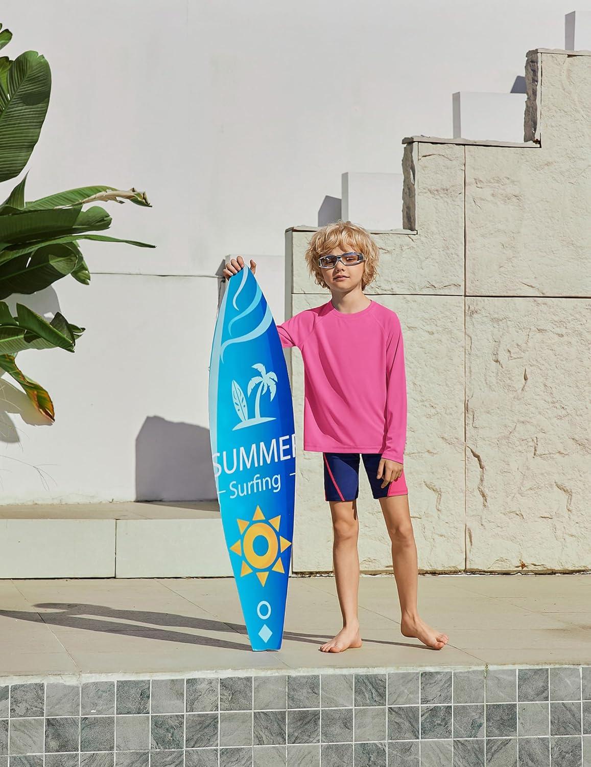 image:imageBoys UPF 50 Rash Guard Swim Shirts Long Sleeve Quick Dry UV Sun Protection SPF Water Shirts for Boys and GirlsRose Pink