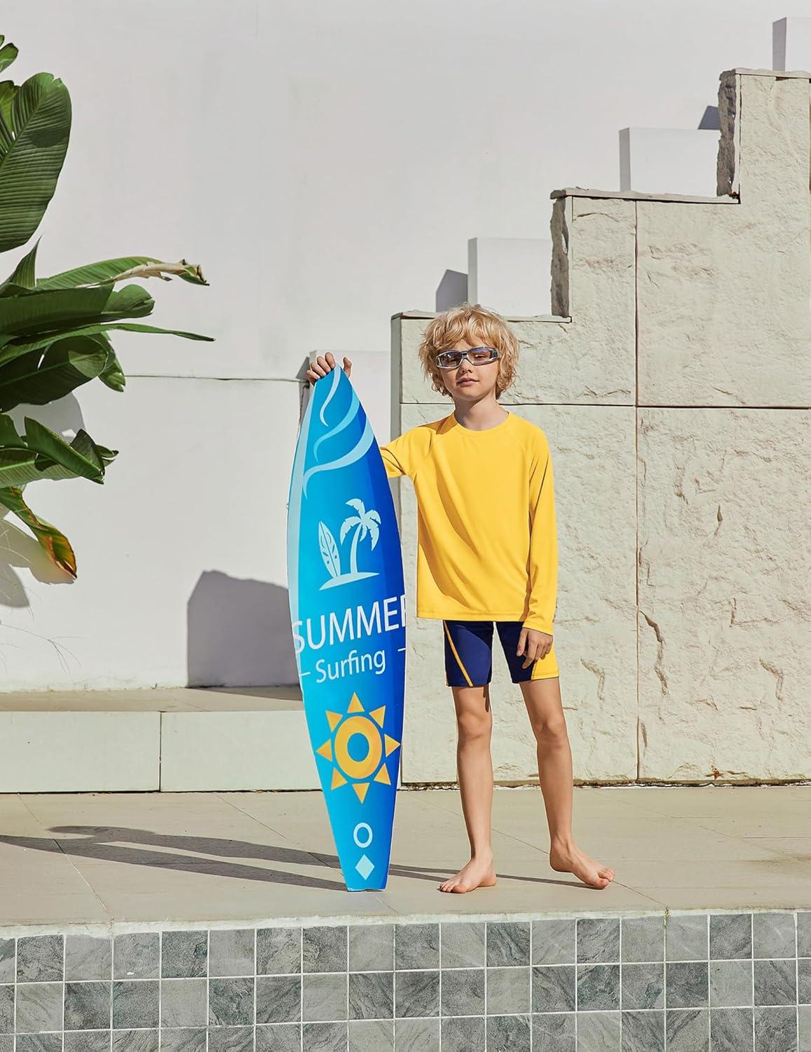image:imageBoys UPF 50 Rash Guard Swim Shirts Long Sleeve Quick Dry UV Sun Protection SPF Water Shirts for Boys and GirlsYellow