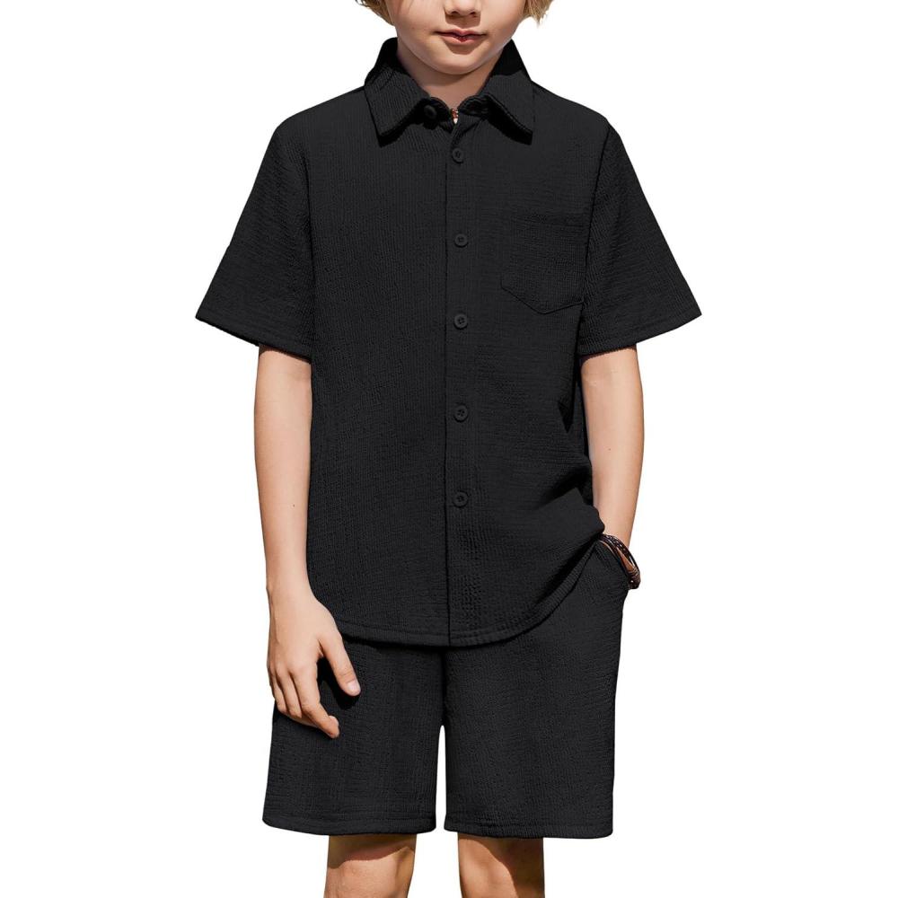 image:imageArshiner Boys 2 Pieces Summer Outfits Short Sleeve Button Down Shirts and Shorts Sets for Kids Vacation Beach Wear 512 YearsBlack