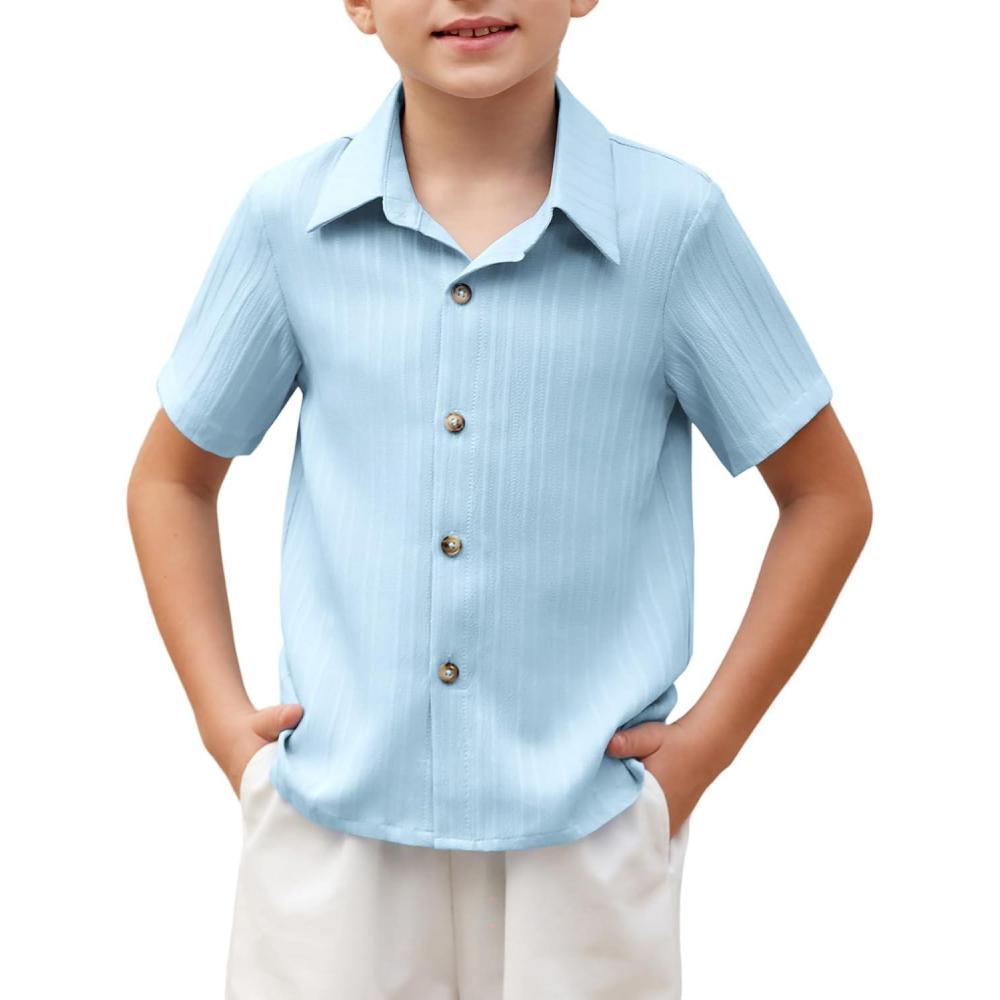 image:imageArshiner Boys Blue Button Down Shirt Casual Short Sleeve Summer Beach Shirt Size 161112years