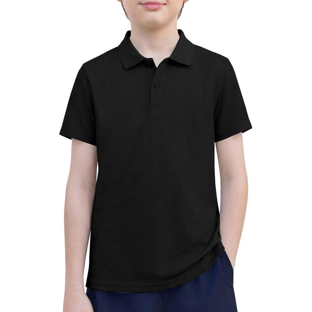image:imageArshiner Boys Golf Polo Shirt Uniform Short Sleeve Button Collared Tee Casual Performance Active T Shirt Size 413 YearsBlack
