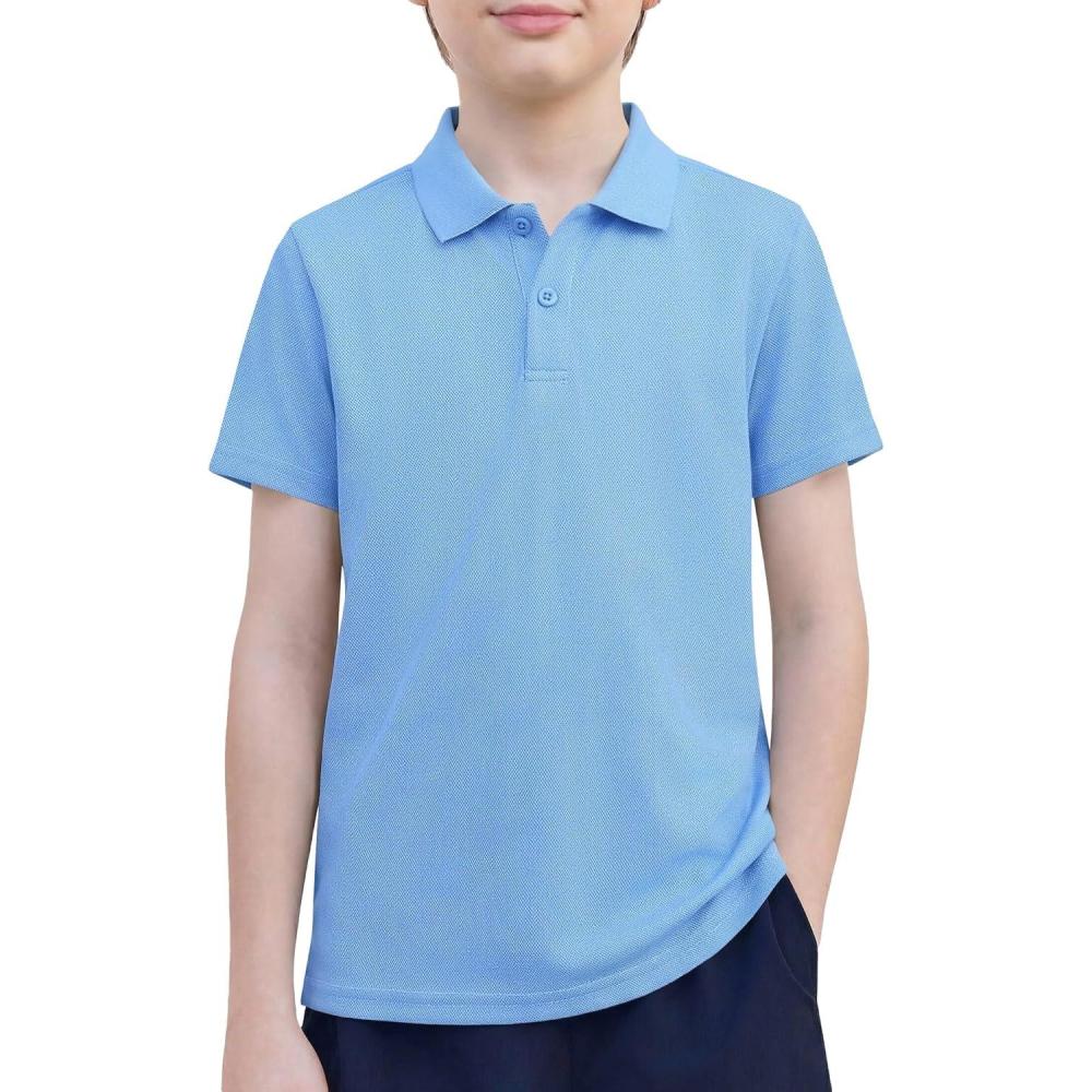 image:imageArshiner Boys Golf Polo Shirt Uniform Short Sleeve Button Collared Tee Casual Performance Active T Shirt Size 413 YearsBlue