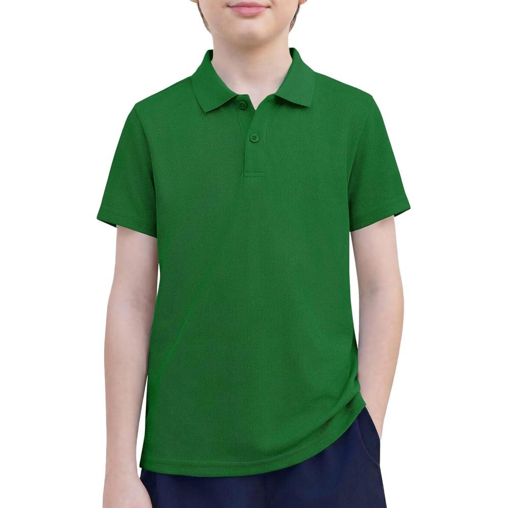 image:imageArshiner Boys Golf Polo Shirt Uniform Short Sleeve Button Collared Tee Casual Performance Active T Shirt Size 413 YearsEmerald Green