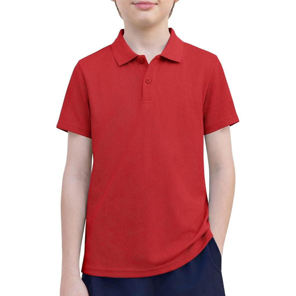image:imageArshiner Boys Golf Polo Shirt Uniform Short Sleeve Button Collared Tee Casual Performance Active T Shirt Size 413 YearsRed
