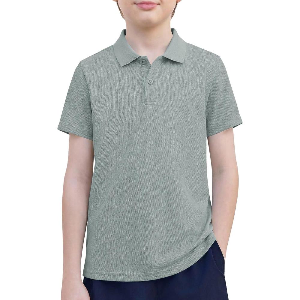 image:imageArshiner Boys Golf Polo Shirt Uniform Short Sleeve Button Collared Tee Casual Performance Active T Shirt Size 413 YearsSlate Gray
