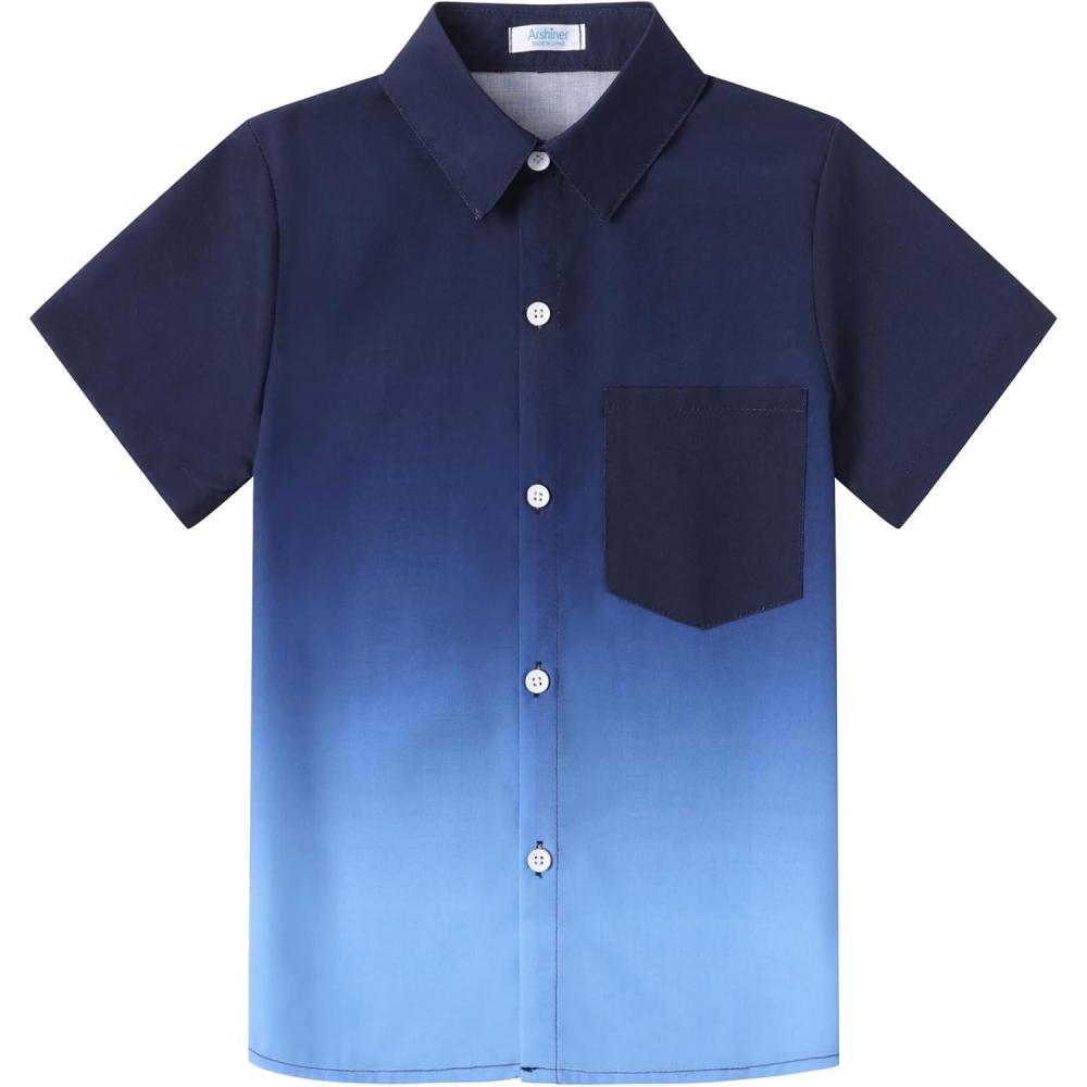 image:imageArshiner Boys Hawaiian Shirt Summer Tropical Button Down Shirt Short Sleeve Beach Shirt for Kids 100 Cotton Size 414 YearsBlue Gradient