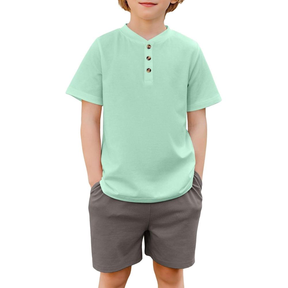 image:imageArshiner Boys Henley TShirt and Shorts Set 2 Pieces Summer Clothing Outfits 910 Years Green amp Grey
