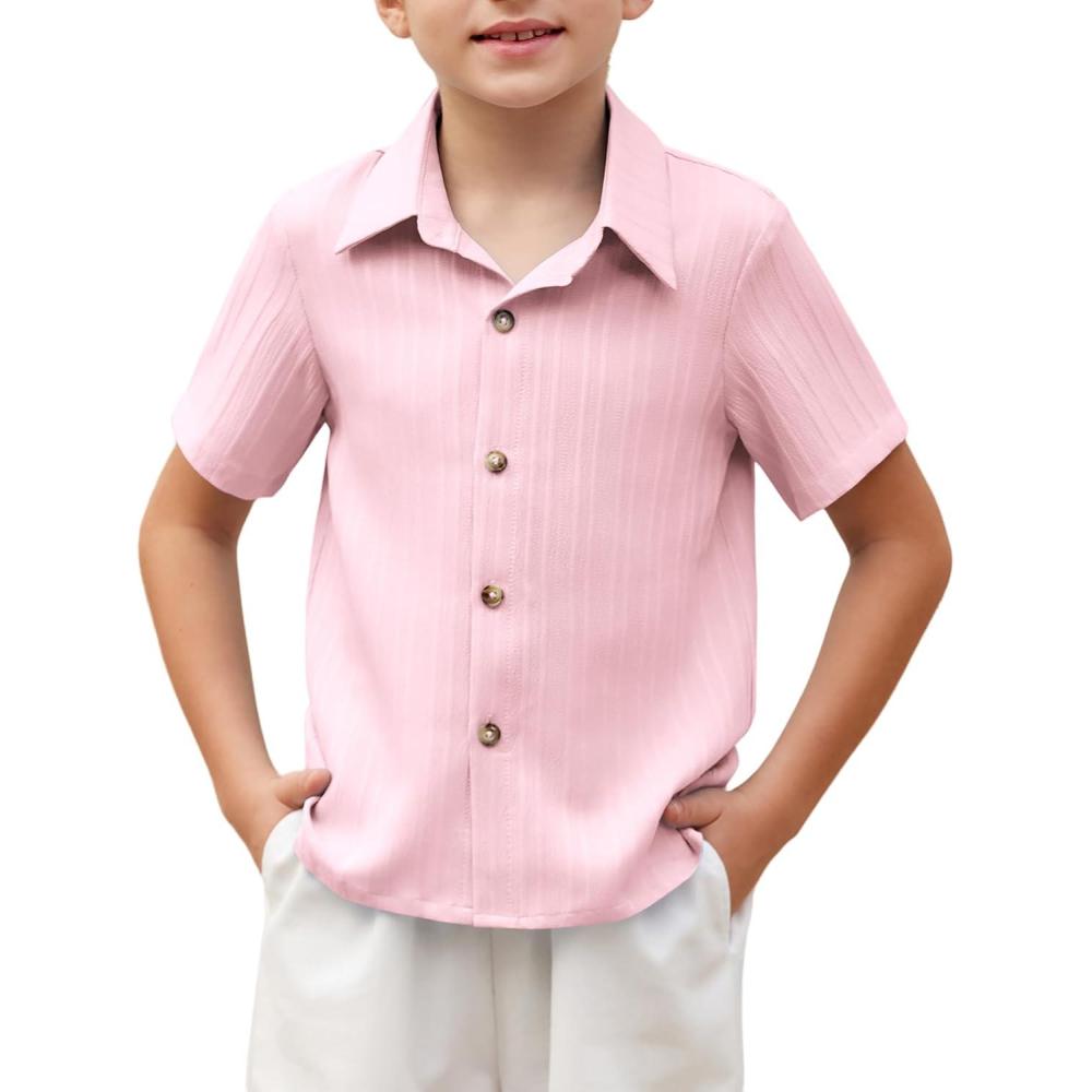 image:imageArshiner Boys Pink Shirt Casual Short Sleeve Button Down Beach Shirt Solid Summer Blouse Size 8 78years