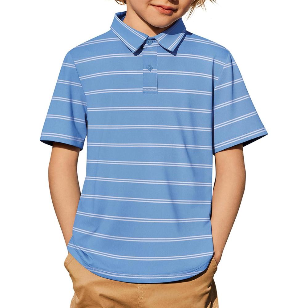 image:imageArshiner Boys Polo Shirt Golf Stripe Short Sleeve Button Performance Sport Collared Shirts for Kids Size 412 YearsBlueWhite Doublestripe
