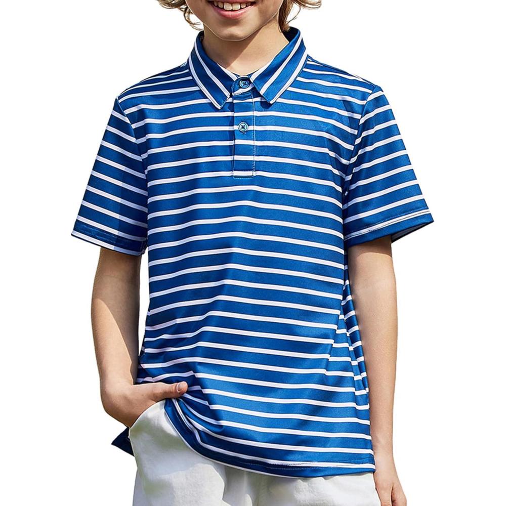 image:imageArshiner Boys Polo Shirt Golf Stripe Short Sleeve Button Performance Sport Collared Shirts for Kids Size 412 YearsBlueWhite Thickstripe
