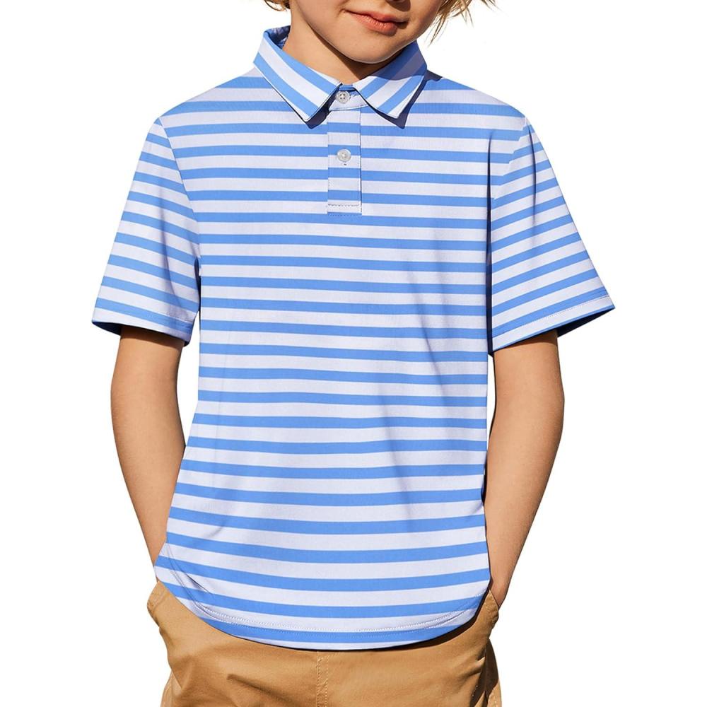 image:imageArshiner Boys Polo Shirt Golf Stripe Short Sleeve Button Performance Sport Collared Shirts for Kids Size 412 YearsBluewhite Block Stripe