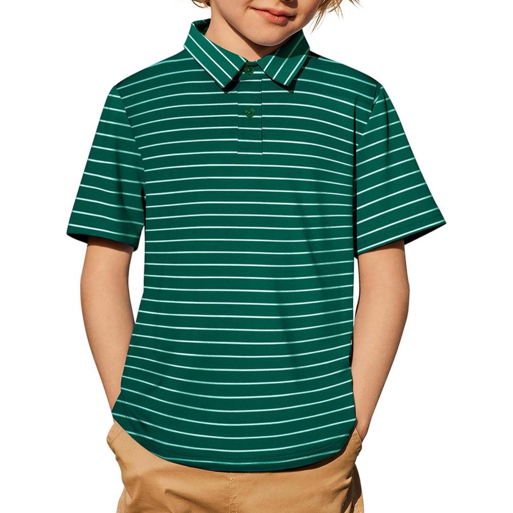 image:imageArshiner Boys Polo Shirt Golf Stripe Short Sleeve Button Performance Sport Collared Shirts for Kids Size 412 YearsWhite Stripe on Green