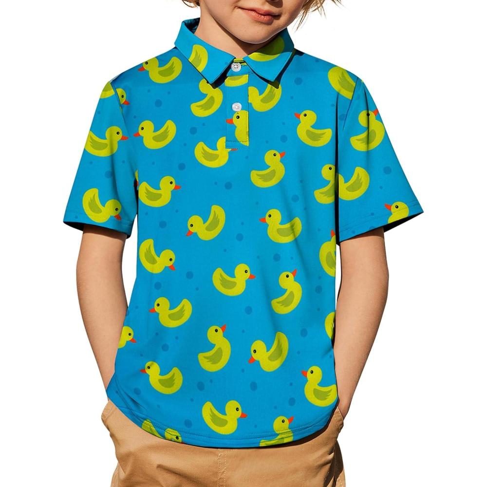 image:imageArshiner Boys Polo Shirt Golf Stripe Short Sleeve Button Performance Sport Collared Shirts for Kids Size 412 YearsYellow Ducks