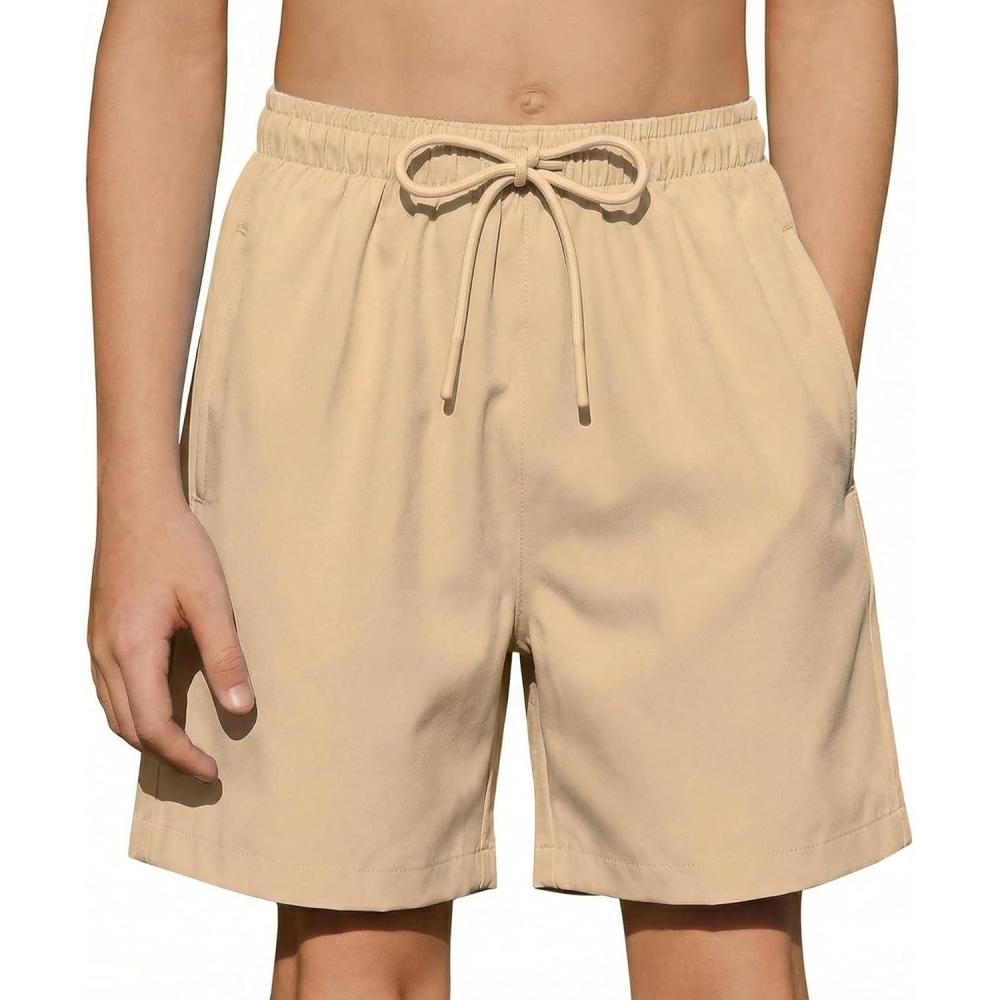 image:imageArshiner Boys Swim Trunks Quick Dry Bathing Suit Boys Swim Shorts Stretch Swimsuit 614 YearsKhaki