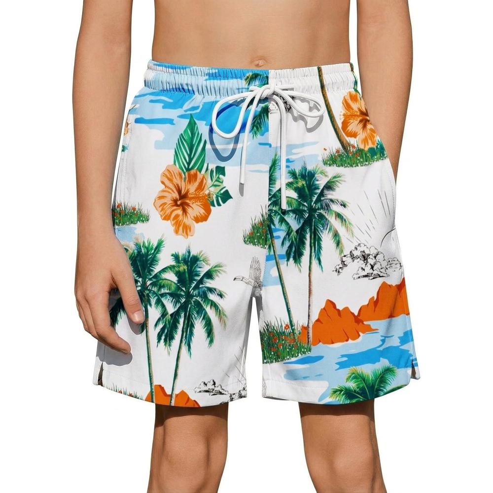 image:imageArshiner Boys Swim Trunks Quick Dry Bathing Suit Boys Swim Shorts Stretch Swimsuit 614 YearsPalm Tree White