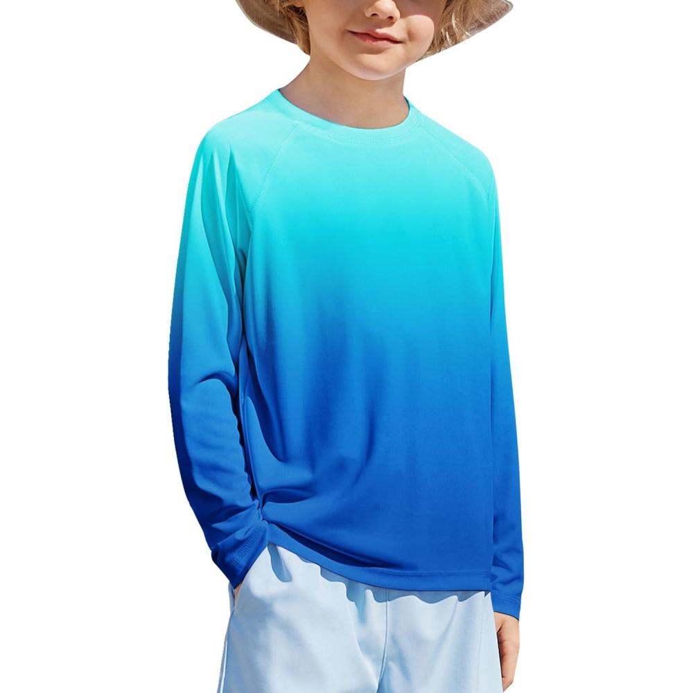 image:imageBoys UPF 50 Rash Guard Swim Shirts Long Sleeve Quick Dry UV Sun Protection SPF Water Shirts for Boys and GirlsGradient Ocean
