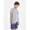 Arshiner Boys 2 Piece Hawaiian Outfits Button Down Shirt and Shorts Set Summer Vacation Clothes for 5-12 Years(Blue White Stripe/Navy)