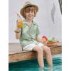Arshiner Boys 2 Piece Hawaiian Outfits Button Down Shirt and Shorts Set Summer Vacation Clothes for 5-12 Years(Green/White Leaf)