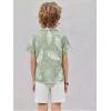 Arshiner Boys 2 Piece Hawaiian Outfits Button Down Shirt and Shorts Set Summer Vacation Clothes for 5-12 Years(Green/White Leaf)