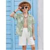 Arshiner Boys 2 Piece Hawaiian Outfits Button Down Shirt and Shorts Set Summer Vacation Clothes for 5-12 Years(Green/White Leaf)
