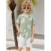 Arshiner Boys 2 Piece Hawaiian Outfits Button Down Shirt and Shorts Set Summer Vacation Clothes for 5-12 Years(Green/White Leaf)