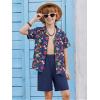 Arshiner Boys 2 Piece Hawaiian Outfits Button Down Shirt and Shorts Set Summer Vacation Clothes for 5-12 Years(Navy/Flower)