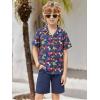 Arshiner Boys 2 Piece Hawaiian Outfits Button Down Shirt and Shorts Set Summer Vacation Clothes for 5-12 Years(Navy/Flower)