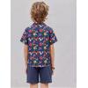 Arshiner Boys 2 Piece Hawaiian Outfits Button Down Shirt and Shorts Set Summer Vacation Clothes for 5-12 Years(Navy/Flower)