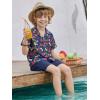 Arshiner Boys 2 Piece Hawaiian Outfits Button Down Shirt and Shorts Set Summer Vacation Clothes for 5-12 Years(Navy/Flower)