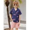 Arshiner Boys 2 Piece Hawaiian Outfits Button Down Shirt and Shorts Set Summer Vacation Clothes for 5-12 Years(Navy/Pink Flamingo)